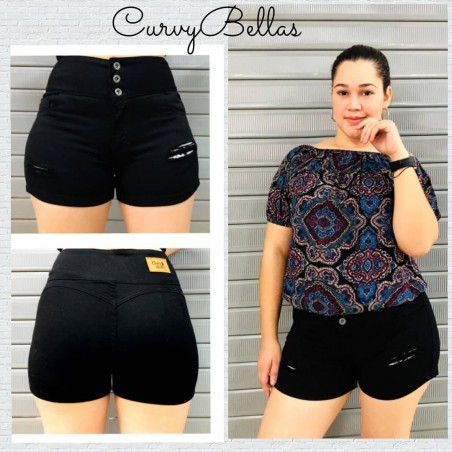 SHORT DRILL NEGRO RASGADO