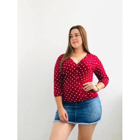 BLUSA SAYLOR VINO PUNTOS BLANCO